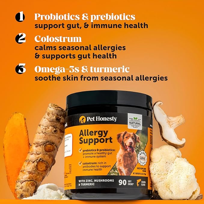 Dog Allergy Relief Immunity Chews - Paw Licking, Itching & Seasonal Allergies - with Colostrum, Probiotics, Turmeric & Salmon Oil - Vet Recommended Anti-Itch Supplement for Dogs (Salmon, 180 Ct)