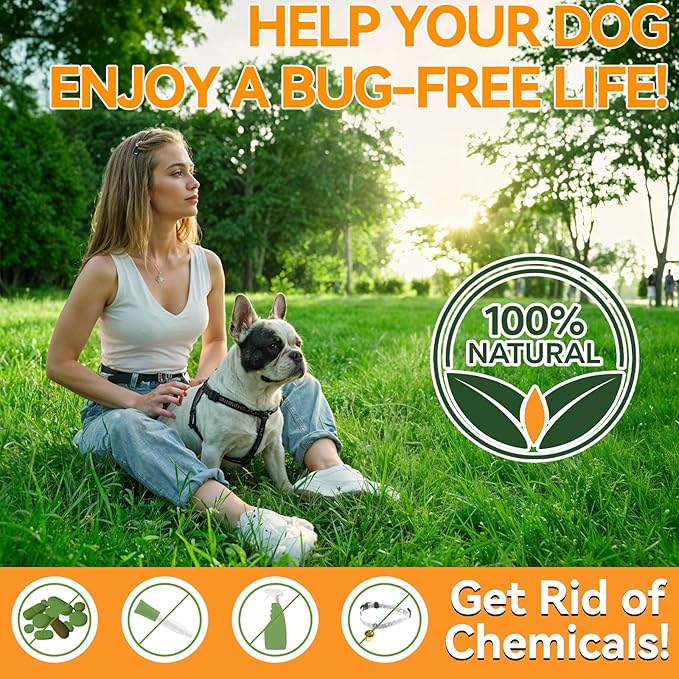 Carmelie Flea and Tick Prevention for Dogs - 200 Chews Natural Dog Flea and Tick Support, Oral Flea Supplement for All Dogs, Supports Healthy Skin & Coat, Puppy Flea Protection - Chicken Flavor