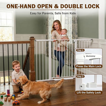 Mumeasy 36" Extra Tall Baby Gate for Doorways, 29.7"-57" Extra Wide Dog Gate for Stairs, Pressure Mounted Auto Close Pet Safety Gate with Easy Walk Thru Door, Large Indoor Child Gate for House, White