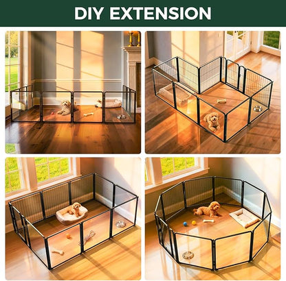 FXW AuraSpace Pro Acrylic & Wire Mesh Indoor Dog Playpen, 24" Height 10 Panels Metal Dog Pen for Puppies & Small Dogs, Black│Patented