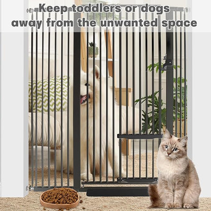 SHYUJAJIE 55 Inch Extra Tall Pet Gate with Small Cat Door, 29.55"-46.06" Adjustable Wide Dog Gate, Tall Cats Gates for Doorway, Stairs, House(Black)
