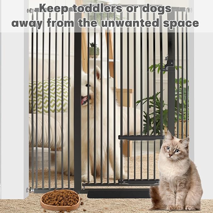 SHYUJAJIE 55 Inch Extra Tall Pet Gate with Small Cat Door, 29.55"-40.55" Adjustable Wide Dog Gate, Tall Cats Gates for Doorway, Stairs, House(Black)
