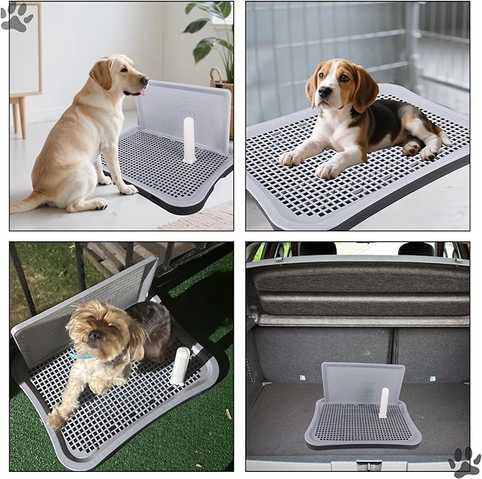 Pee Pad Holder, Puppy Pad Holder, Indoor Dog Potty with Splash Guard & Center Post, Pee Pad Holder for Small and Medium-Sized Dogs 20.1"X15.5" (Gray)