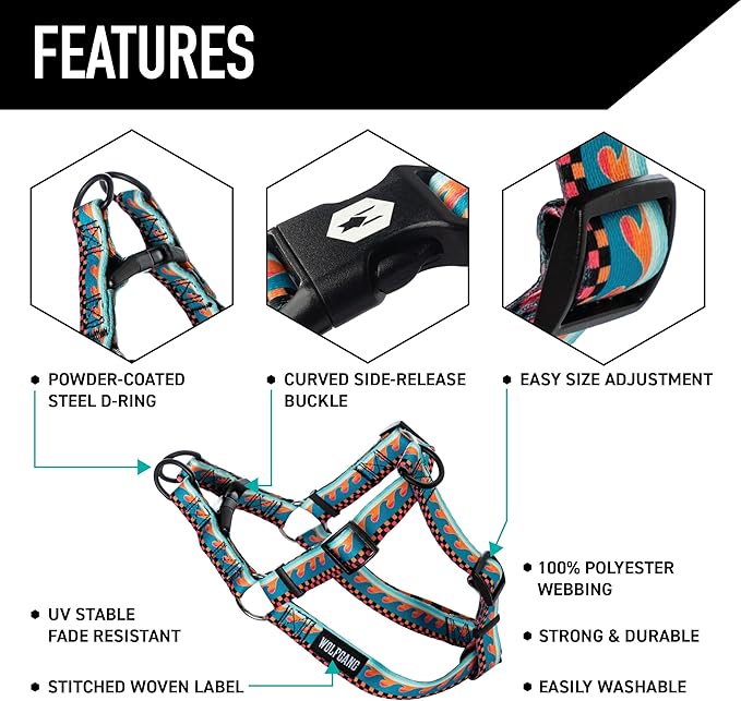 Wolfgang Heavy Duty Adjustable Dog Harness, Pull-Tested for Walking & Training, BuenaOnda Print, Medium