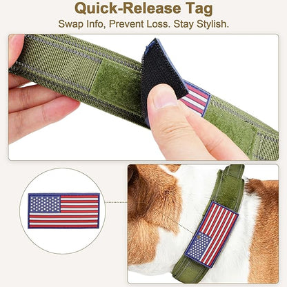 KCUCOP Tactical Dog Collar for Medium & Large Dogs - Military Nylon Heavy Duty Collar with Handle, Reflective Strip & Metal Buckle for Training, Outdoor (Green Reflective, Medium)