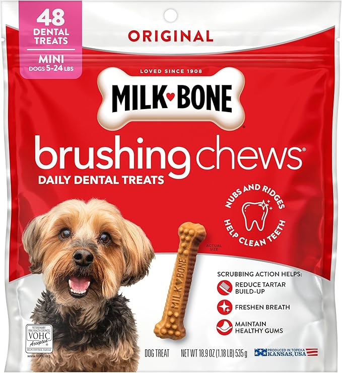 Milk-Bone Brushing Chews Original Chicken Flavor Daily Dental Dog Treats, Mini, 18.9 Oz. Bag