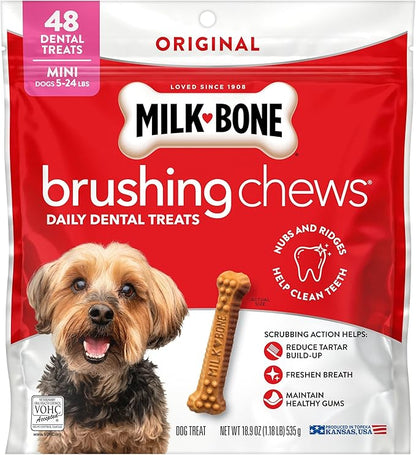 Milk-Bone Brushing Chews Original Chicken Flavor Daily Dental Dog Treats, Mini, 18.9 Oz. Bag