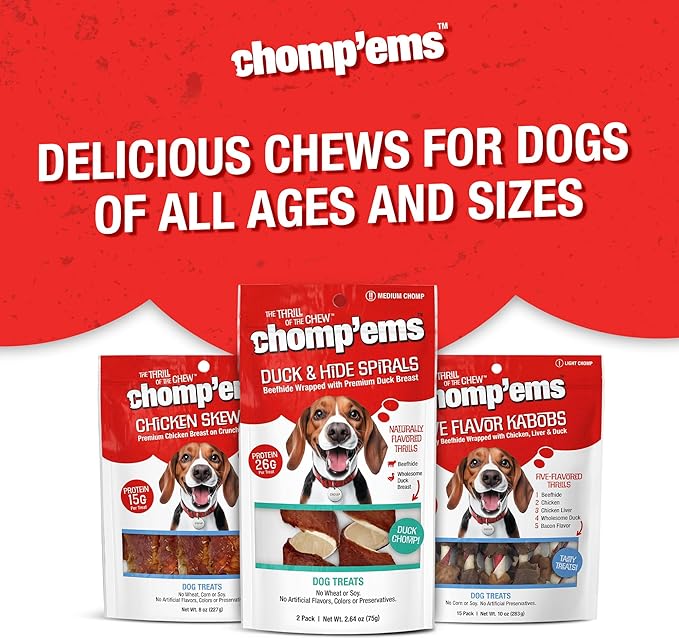 Chomp’ems Premium Beefhide Chews for Dogs, 2 Chews