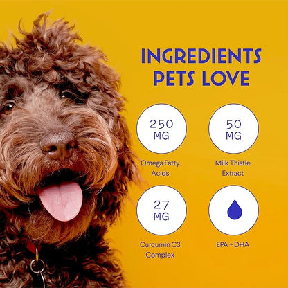 Wonder Paws Milk Thistle, Liver Support for Dogs, Supports Kidney Function for Pets, Detox, Hepatic Support, with Wild Alaskan Salmon Oil & Curcumin, Omega 3 EPA & DHA (2 Oz)