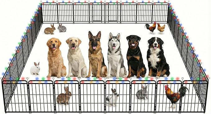 Dog Playpen Outdoor 32 Panels 40'' Rustproof Metal Dog Fence with Gate Small Medium Portable Large Dog Play Pen 72FT 240 Sq.ft for RV Camping, Trips, Play Yard