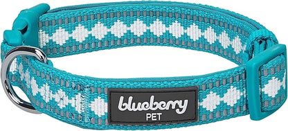 Blueberry Pet 3 Colors 3M Reflective Jacquard Neoprene Padded Adjustable Dog Collar, Peacock
