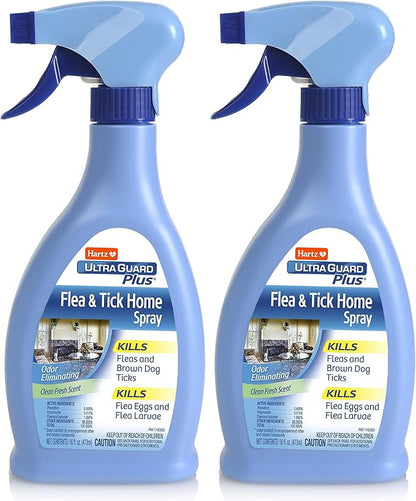 Hartz UltraGuard Plus Flea & Tick Home Spray, Kills Fleas and Ticks, Clean Fresh Scent, 16 Ounce (Pack of 2)