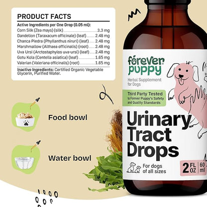 Forever Puppy Urinary Tract Drops for Dogs - Bladder Supplement w/Corn Silk & Chanca Piedra Stone Breaker - Dog Food Supplements - Sugar & Alcohol-Free Liquid Drops - 2 oz