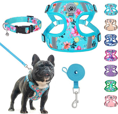 BEAUTYZOO Step in Dog Harness Collar and Leash Set for Small Medium Large Dogs, No Pull No Choke Puppy Harness, Soft Mesh Reflective Pet Padded Vest Adjustable for Doggie Girl or Boy,French Bulldog