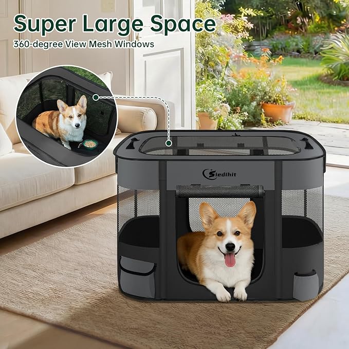 Dog Playpen,Cat Pet Puppy Pen,Portable Playpens for Dogs Indoor Outdoor Travel Camping Use,Foldable Dog Kennel Tent Crate for Rabbit Small Animals with Carrying Case (Dark Grey, Medium)