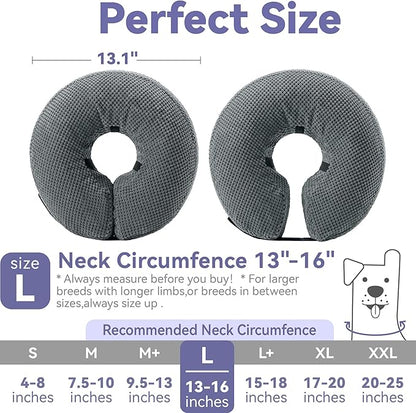 Loflaze Soft Inflatable Dog Cone Collar Alternative After Surgery - Dog Neck Donut E Collar for Large Medium Small Dogs Cats Post Surgery - Recovery Collar to Stop Licking - Grey, L