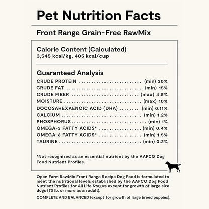 Open Farm, RawMix Grain-Free Dry Dog Food, Protein-Packed Kibble Coated in Bone Broth with Freeze Dried Raw Chunks, Beef Pork & Lamb, Front Range Recipe, 3.5lb Bag