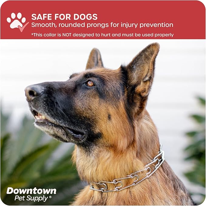 Downtown Pet Supply Chrome Plated Prong Collar for Dogs, Large - Adjustable, No-Choke and No Pull Dog Collar with Removable Links - Pinch Collar for Dogs Over 50 lbs and 22" Neck Width