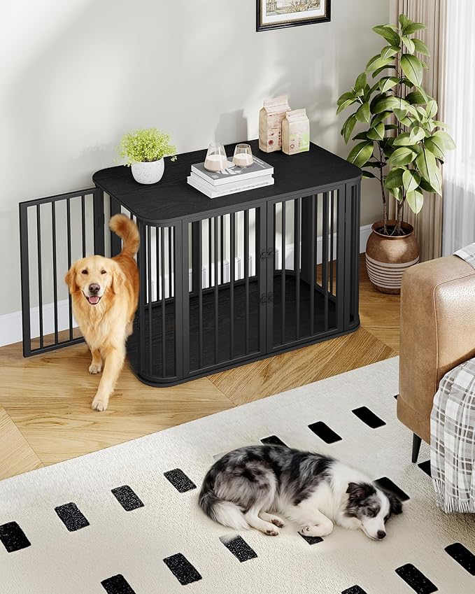 Hzuaneri 39.4'' Dog Crate Furniture, L Indoor Dog Kennel Dogs Cage, Modern Decorative Pet House for Small/Medium/Large Dogs, Anti-Chew & Anti-Escape, Kennel End Side Table TV Stand, Black DFC88704B