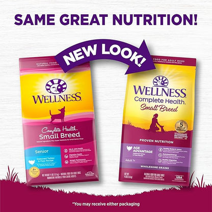 Wellness Complete Health Age Advantage Small Breed Senior Dry Dog Food, Wholesome Grain Kibble, Natural, Turkey and Peas Recipe, 4 lb Bag