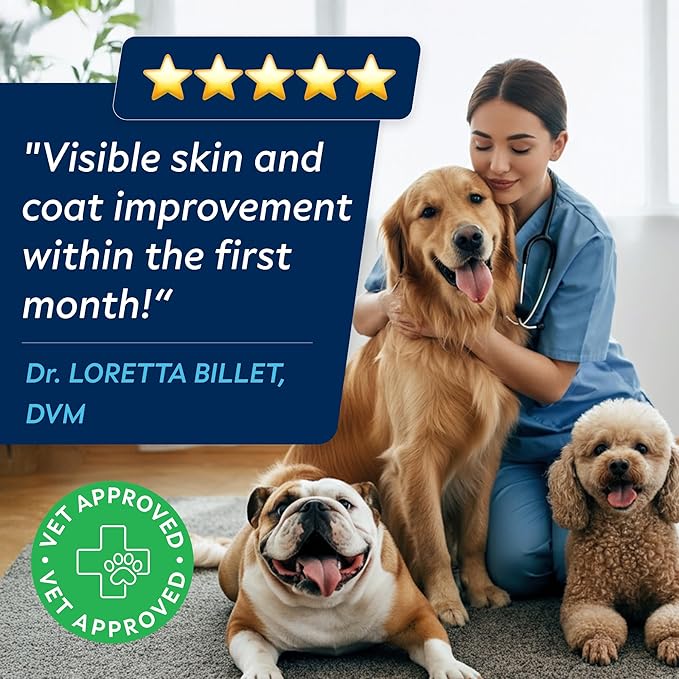 STRELLALAB Fish Oil Omega 3 6 9 Chews for Dogs - Allergy and Itch Relief - Flea and Tick Chews for Dogs - Skin and Coat Supplement - Shedding, Itchy Skin Relief - 170Ct - Chicken Liver