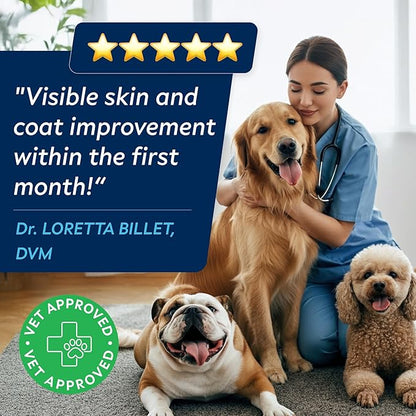 STRELLALAB Fish Oil Omega 3 6 9 Chews for Dogs - Allergy and Itch Relief - Flea and Tick Chews for Dogs - Skin and Coat Supplement - Shedding, Itchy Skin Relief - 170Ct - Chicken Liver
