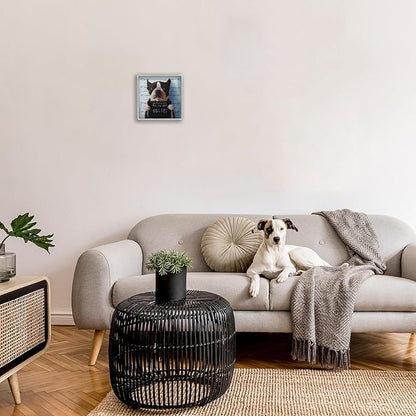 Stupell Industries Funny Boston Terrier Dog Jail Convicted Police, Design by Lucia Heffernan
