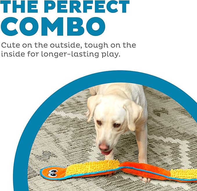 Outward Hound Durablez X-Large Nubby Snake Stuffing-Free Squeaky Plush Dog Toy for Puppies & Dogs - Interactive, Soft Yet Tough, No Mess, Jumbo Squeaker, Long-Lasting Play, 39 inch, Orange