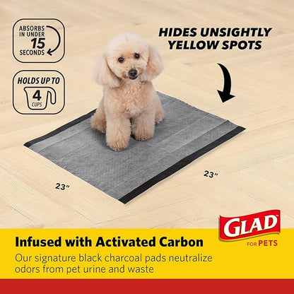 Glad for Pets Black Charcoal Puppy Pads, All-in-One | Puppy Potty Training Pads That Absorb & NEUTRALIZE Urine Instantly | New & Improved Quality Puppy Pee Pads, 14 Count - 2 Pack