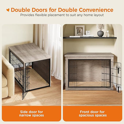 Yaheetech 38'' Dog Crate Furniture with Cushion Wooden Dog Crate with Double Doors/Adjustable Feet Side End Table for Medium/Large Dogs, 37.80" L x 25.59" W x 26.57" H