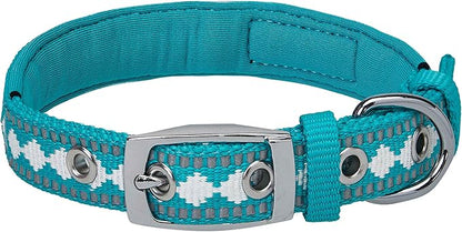 Blueberry Pet Reflective Jacquard Dog Collar with Neoprene Padding & Metal Buckle | Soft & Adjustable Safety Collar - Peacock, Neck 17-20.5", for Large Breed