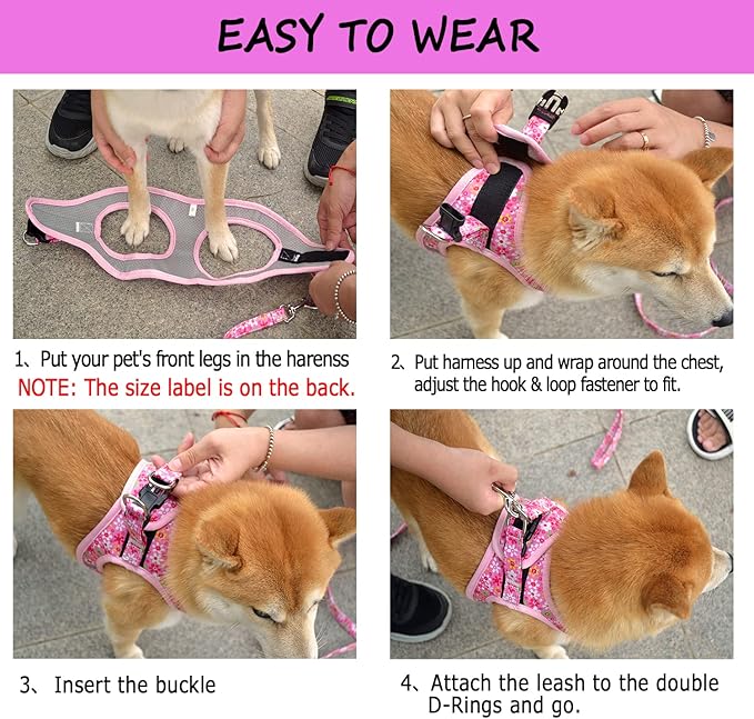 Moonpet Step in Boy Dog Harness Leash Set- All Weather Reflective No-Pull Padded Mesh Vest Harness for Cats Puppy Extra-Small Small Medium Large Dogs - Blue Camouflage - XS