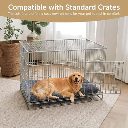Washable Dog Bed Mat Soft Dog Crate Pad Fluffy Pet Kennel Beds Sleeping Mattress with Non-Slip Bottom for Extra Large Jumbo Medium Small Dogs, 53 x 36 Inch, Grey