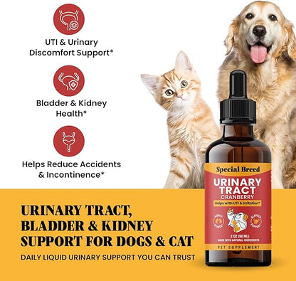 Cat & Dog Urinary Tract Infection Treatment – Natural UTI Relief with Cranberry Drops – Kidney & Bladder Support – Helps Incontinence, Frequent Urination, Bladder Stones – Pet Renal Care Drops