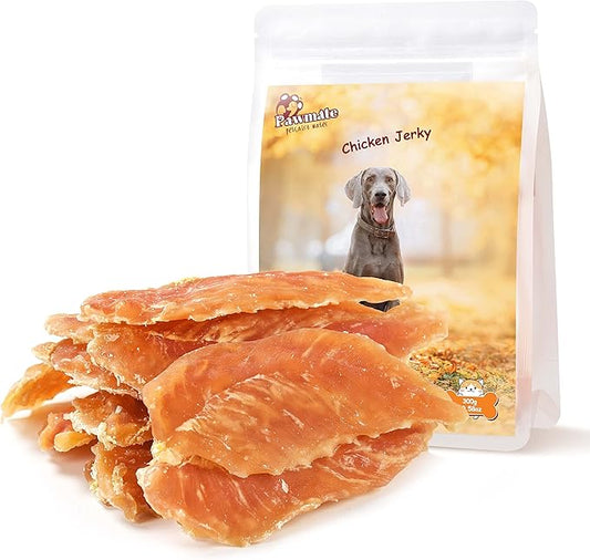 Pawmate Dog Treats Chicken Jerky Tenders, Healthy Human Grade Chicken w/Taurine Rawhide-Free Grain-Free, High Protein Training Reward Treats Snacks for Small Medium Large Breed, 12 Counts, 10.6 oz