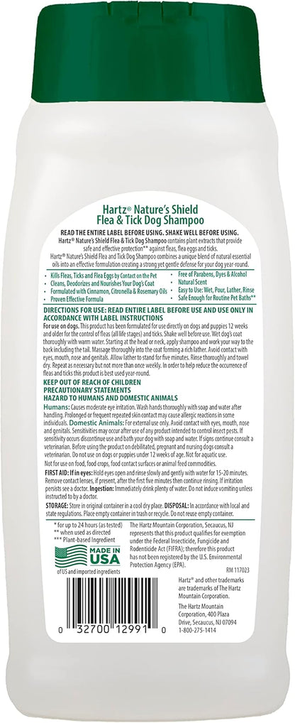 Hartz Nature’s Shield Flea & Tick Dog Shampoo Maximized Botanical Protection & Prevention with Cinnamon, Citronella & Rosemary Oils, 14 Ounces