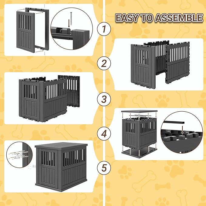 Fancyango Dog Crate Furniture End Table - Decorative Corner Dog House Table for Small to Medium Dogs, Indoor Plastic Dog Crate with Lockable Latch (Classic Black, 29.5" L x 21" W x 25.2" H)