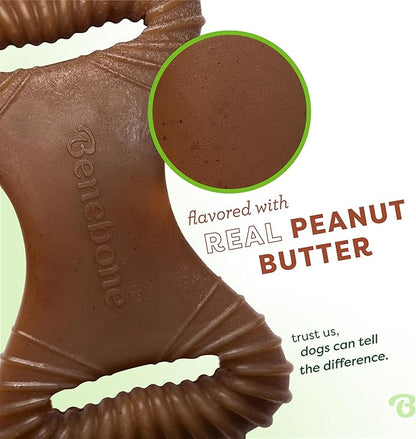 Benebone Dental Durable Dog Chew Toy for Aggressive Chewers, Real Peanut, Made in USA, Medium