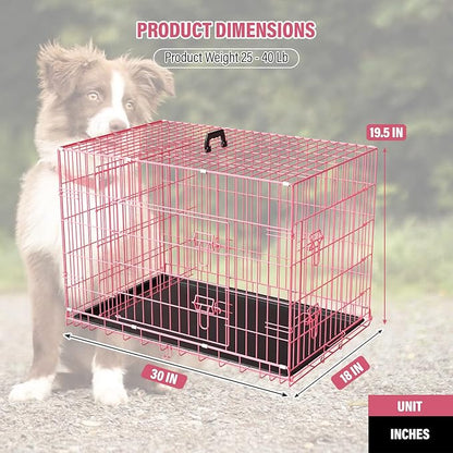 Dog Crates for Small Dogs 30" Folding Mental Wire Crates Dog Kennels Outdoor and Indoor Pet Dog Cage Crate with Double-Door,Divider Panel, Removable Tray,Pink