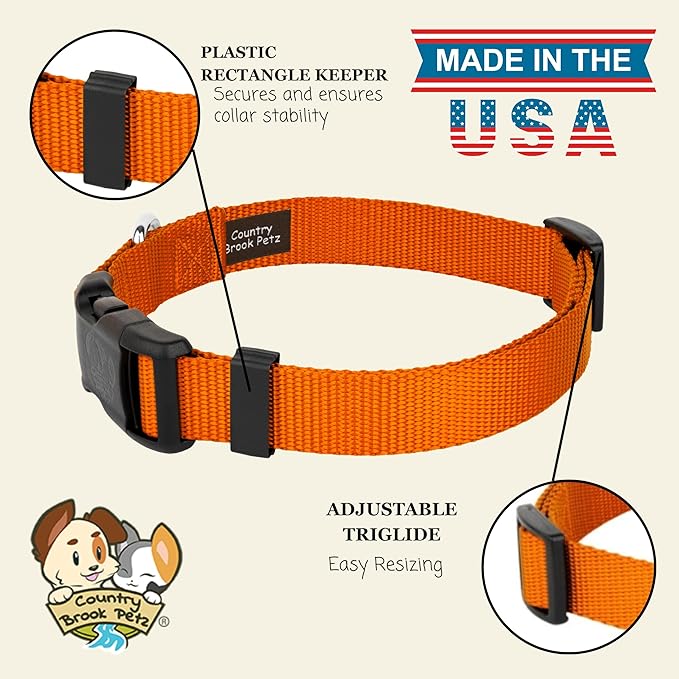 Country Brook Petz - Everyday Nylon Dog Collar for Large, Medium, and Small Dogs and Puppies - for Everyday Use in 10+ Warm Colors (Large, 1 Inch Wide, Orange)