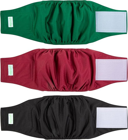 wegreeco Washable Male Dog Belly Band (Stylish Pattern)- Pack of 3 - Washable Male Dog Belly Wrap, Dog Diapers Male (Burgundy, Black, Jade, X-Small)