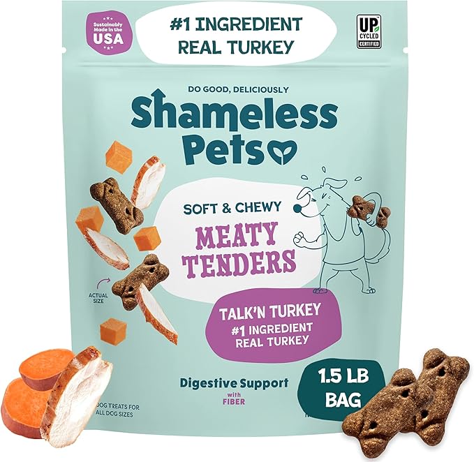 Shameless Pets Soft & Chewy Dog Treats, Talk'n Turkey Meaty Tenders, 1.5lb – Real Turkey is 1st Ingredient – Grain Free, No Corn or Soy – Digestive Support – for Small, Medium & Large Dogs