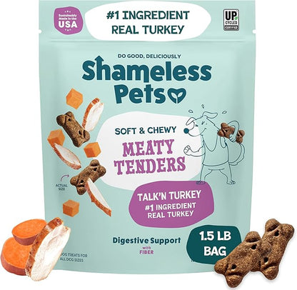 Shameless Pets Soft & Chewy Dog Treats, Talk'n Turkey Meaty Tenders, 1.5lb – Real Turkey is 1st Ingredient – Grain Free, No Corn or Soy – Digestive Support – for Small, Medium & Large Dogs