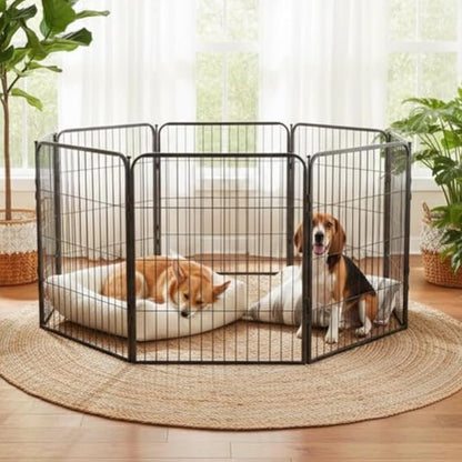 Dog Playpen w/Carrying Case for Indoor or Outdoor Use – 32 Inch, 24 Black Panels - Portable Metal Exercise Pen for Small & Medium Dogs - Pet Fence Kennel Crate for House, RV, or Travel