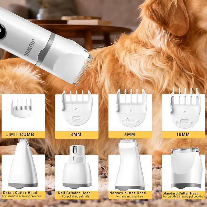 Dog Clippers for Grooming, 4 in 1 Dog Grooming Kit Hair Clipper with LCD Display, Dog Trimmer for Grooming, Dog Hair Trimmer for Paw Nail Grinder,Shaver Grooming Supplies for Pet Cats Dogs