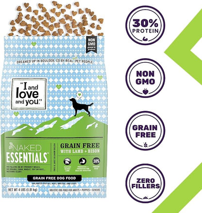 I and love and you Naked Essentials Dry Dog Food - Lamb + Bison - High Protein, Real Meat, No Fillers, Prebiotics + Probiotics, 23lb Bag