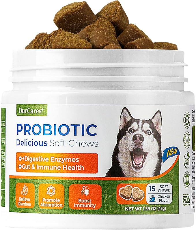 Probiotic Soft Chews for Dogs, Daily Probiotic for Dogs, Dog Probiotics with Digestive Enzymes & Prebiotics, Gut Health & Sensitive Stomach Support（TESTER-15 Ct）