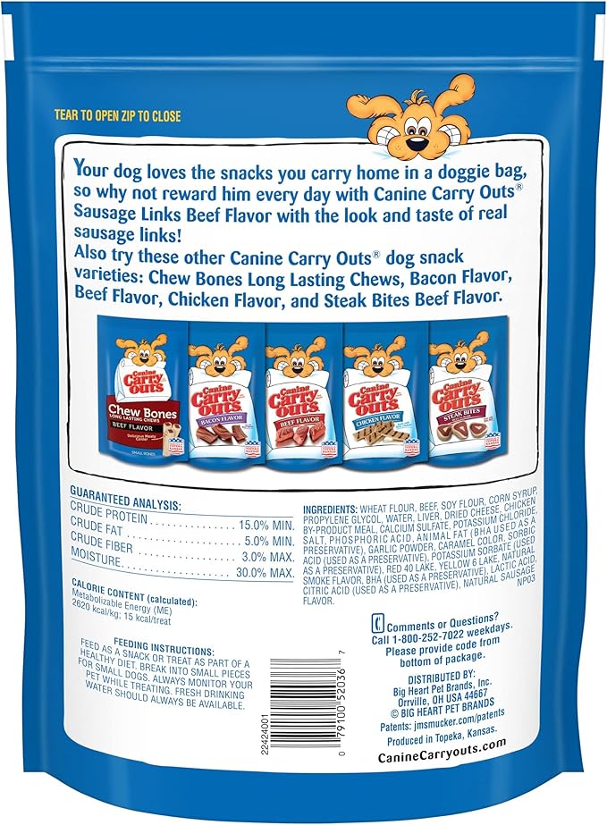 Canine Carry Outs Dog Treats, Sausage Links, 22.5 Ounce (Pack of 6), Made with Real Beef