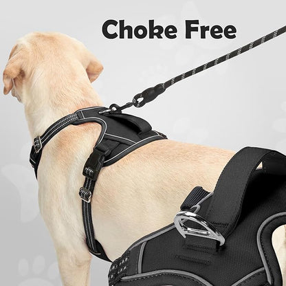 Funfox Dog Harness for X-Large Dog No Pull, Adjustable Pet Vest Harness, Vertical Handle Easy Control with 2 Leash Clips, Soft Material, Reflective Safe Night Walking for X-Large Size, Black, XL