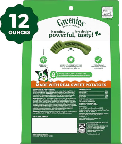 Greenies Dog Treats Veterinarian-Recommended Natural Dental Treats for Dogs, Teenie Size, Sweet Potato Flavor, 12 oz. Pack, 43 Count